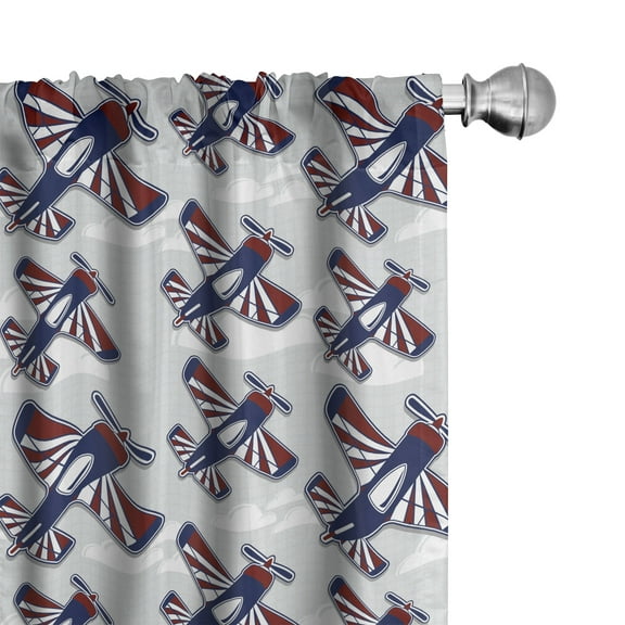 Ambesonne Airplane Curtains, Airships Above Clouds, Pair of 28"x84", Navy Blue Red White