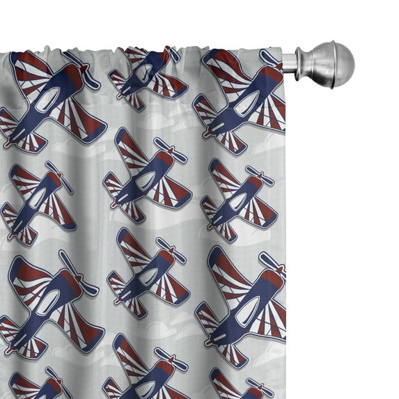 Ambesonne Airplane Curtains, Airships Above Clouds, Pair of 28"x95", Navy Blue Red White
