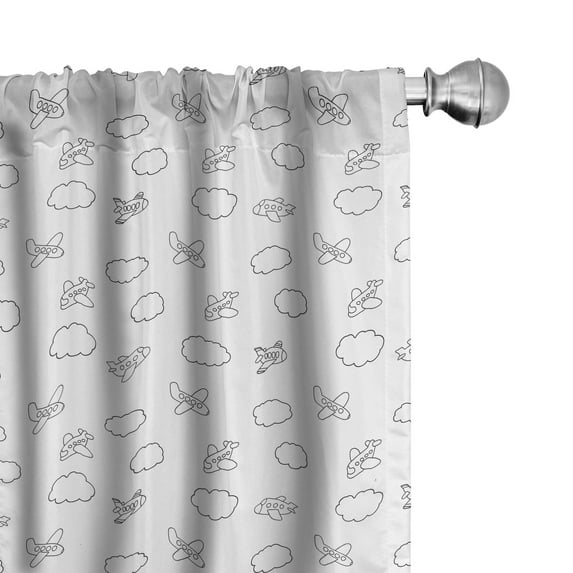Ambesonne Airplane Curtains, Puffy Clouds, Pair of 28"x84", Black White