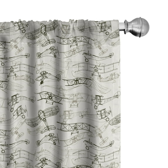 Ambesonne Airplane Curtains, Retro Planes, Pair of 28"x95", Olive Green Tan