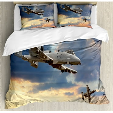 Ambesonne Airplane Duvet Cover Set, Aviataion Theme Design, Calking, Blue Grey