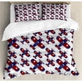 thumbnail image 1 of Ambesonne Airplane Duvet Cover Sets, Grid Inspired Background, 2-King, Dark Sky Blue Burgundy, 1 of 7