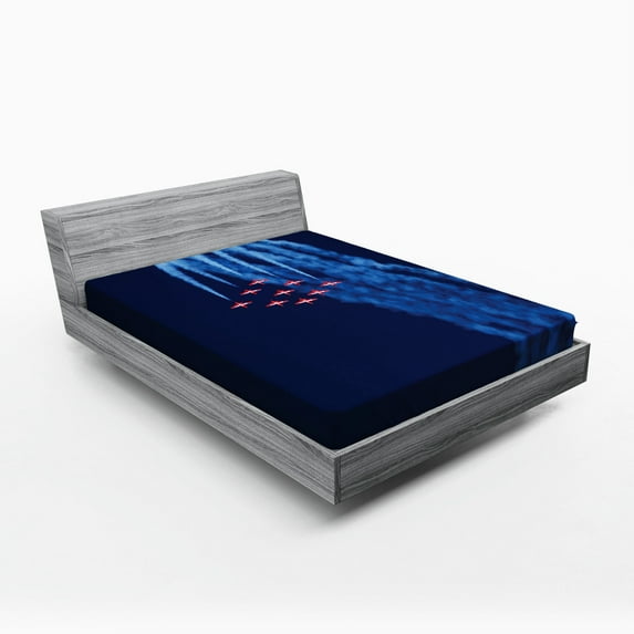 Ambesonne Airplane Fitted Sheet, Canadian Snowbirds, Full Size, Dark Blue Red