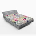 thumbnail image 1 of Ambesonne Airplane Fitted Sheet, Passport Stamps Cities, Full Size, Eggshell and Pink, 1 of 3