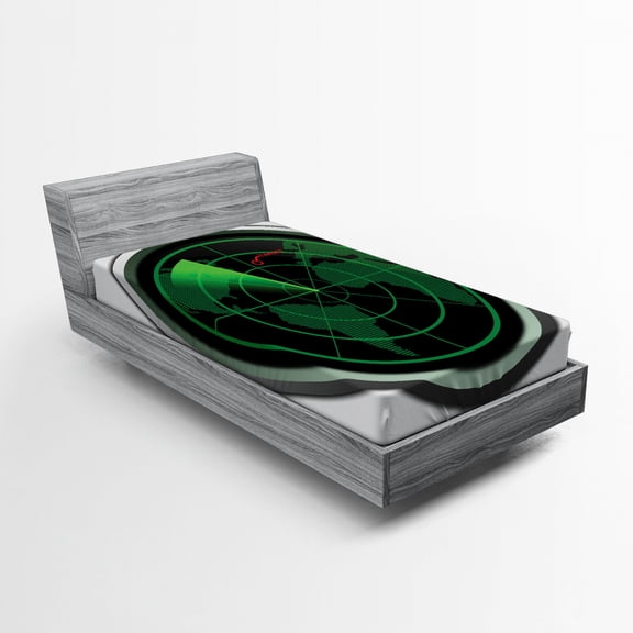 Ambesonne Airplane Fitted Sheet, Plane Flight Screen, Twin Size, Green Black