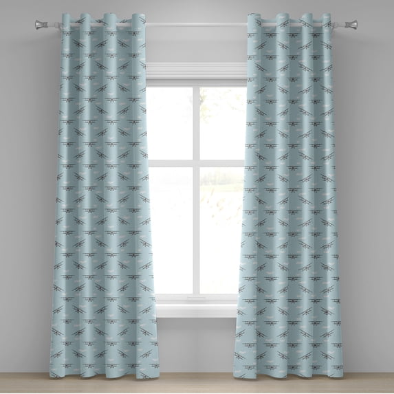 Ambesonne Airplane Grommet Curtain, Old Aircraft Biplanes, 50" x 108", Pale Blue Black White