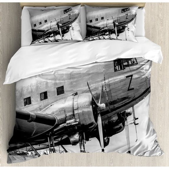 Ambesonne Airplane Old Airliner Cockpit Antique Engine Propellers Wings Nostalgia Image Duvet Cover Set