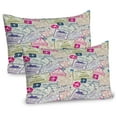 thumbnail image 1 of Ambesonne Airplane Pillow Sham 2 Pack, Passport Stamps Cities, 30"x20", Eggshell and Pink, 1 of 3