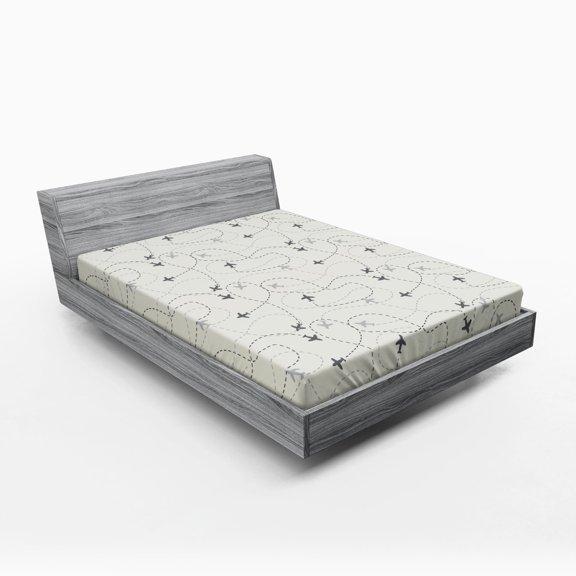 Ambesonne Airplane Print Fitted Sheet, Minimal Silhouettes, Full Size, Cream Grey