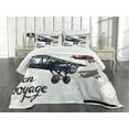 thumbnail image 1 of Ambesonne Airplane Quilted Bedspread Set 3 Pcs, Retro Bon Voyage, King Size, Blue Red Grey, 1 of 5