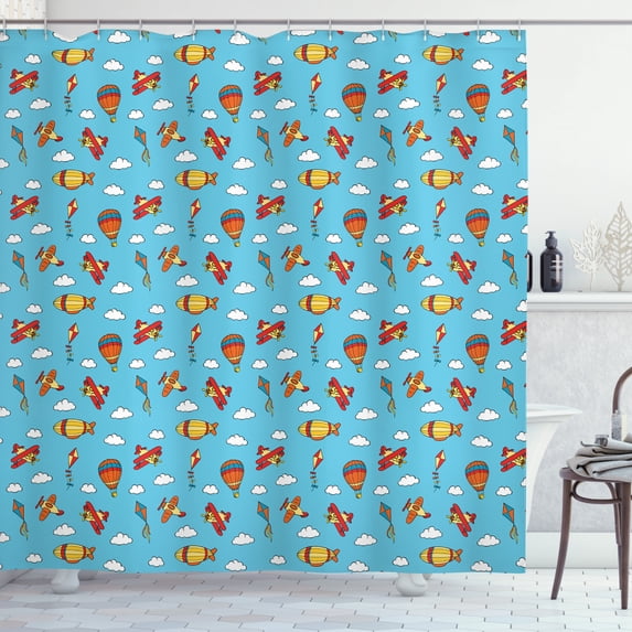 Ambesonne Airplane Shower Curtain, Air Transportation Kites, 69"Wx70"L, Multicolor