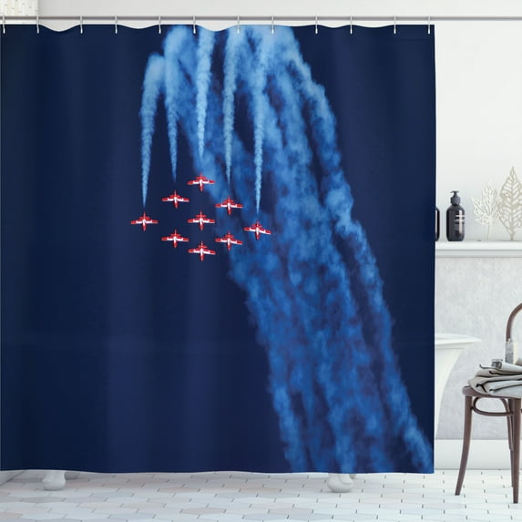 Ambesonne Airplane Shower Curtain, Canadian Snowbirds, 69"Wx70"L, Dark Blue Red
