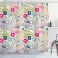 thumbnail image 1 of Ambesonne Airplane Shower Curtain, Passport Stamps Cities, 69"Wx70"L, Eggshell and Pink, 1 of 3