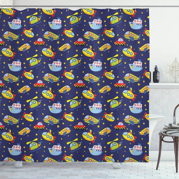 Ambesonne Airplane Shower Curtain, Transportation Boys, 69"Wx84"L, Multicolor