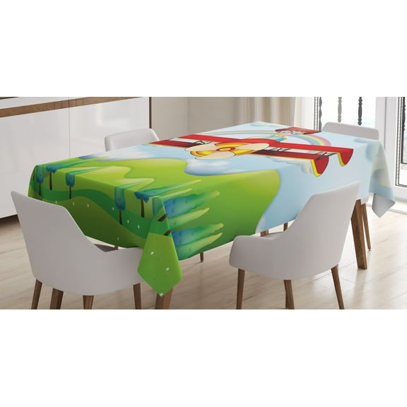 Ambesonne Airplane Tablecloth Rectangular Table Cover, Boy in Sky Sunny Day, 52"x70", Multicolor