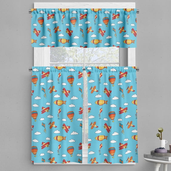 Ambesonne Airplane Valance & Curtain, Air Transportation Kites, 55"x24", Multicolor