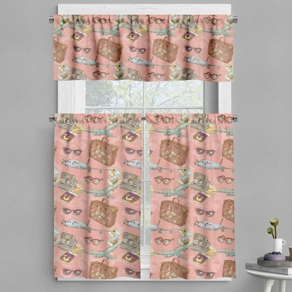 Ambesonne Airplane Valance & Curtain, Bon Voyage Vacation, 55"x30", Multicolor