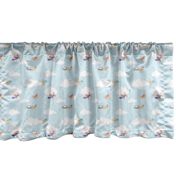 Ambesonne Airplane Window Valance, Clouds and Planes Cartoon, 42" x 12", Pale Blue Multicolor