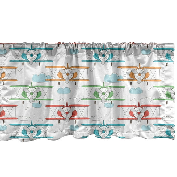 Ambesonne Airplane Window Valance, Colorful Biplanes, 54" X 18", Multicolor