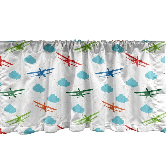 Ambesonne Airplane Window Valance, Colorful Retro Travel, 54" X 18", Multicolor