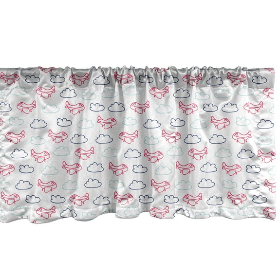 Ambesonne Airplane Window Valance, Pink Airships, 54" X 12", Pale Blue Navy Blue