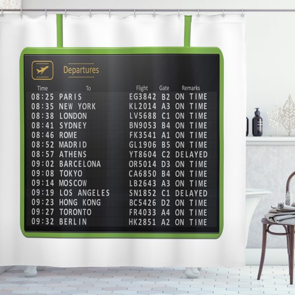 Ambesonne Airport Shower Curtain, Flight List Departure Board, 69"Wx70"L, White Charcoal Grey