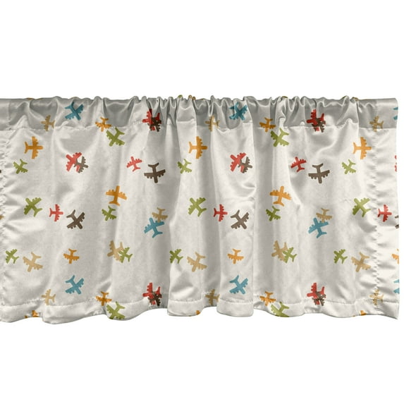 Ambesonne Airport Valance Pack of 2, Minimal Colorful Planes, 42"X12", Eggshell and Multicolor