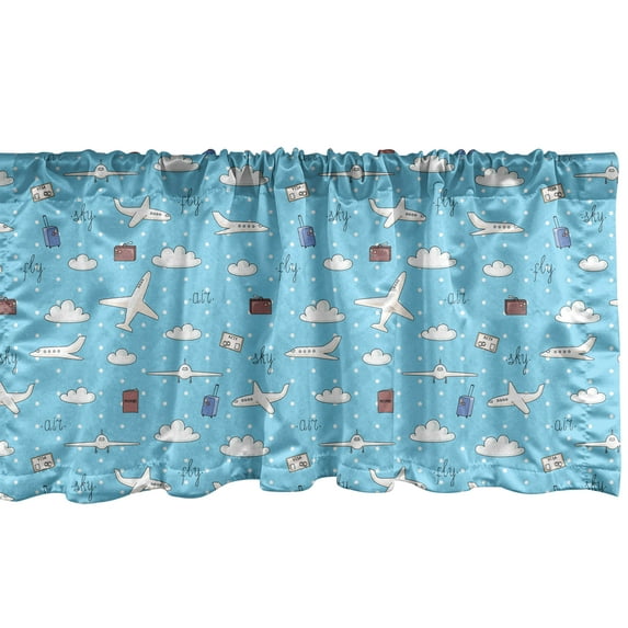 Ambesonne Airport Valance Pack of 2, Planes and Luggage on Sky, 42"X18", Sky Blue Multicolor