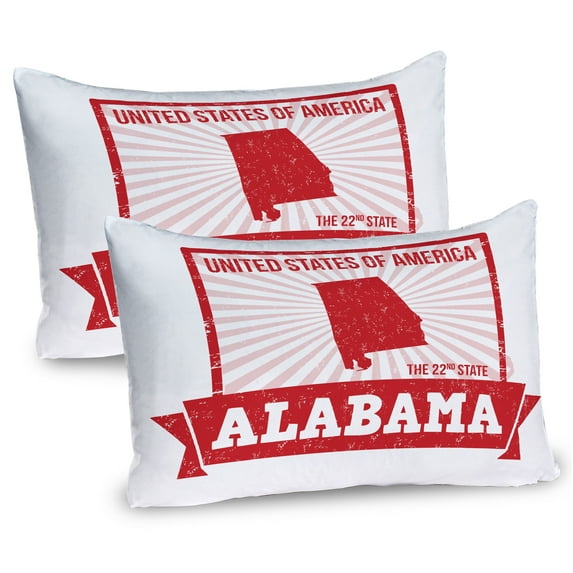 Ambesonne Alabama Pillow Sham 2 Pack, Grungy Theme State Map, 36"x20", Red Pale Pink White
