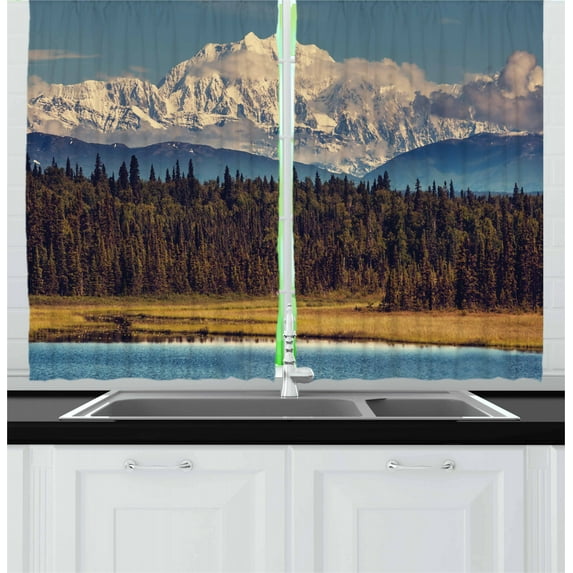 Ambesonne Alaska Kitchen Curtains, Colorful North Summer, 55"x39", Multicolor