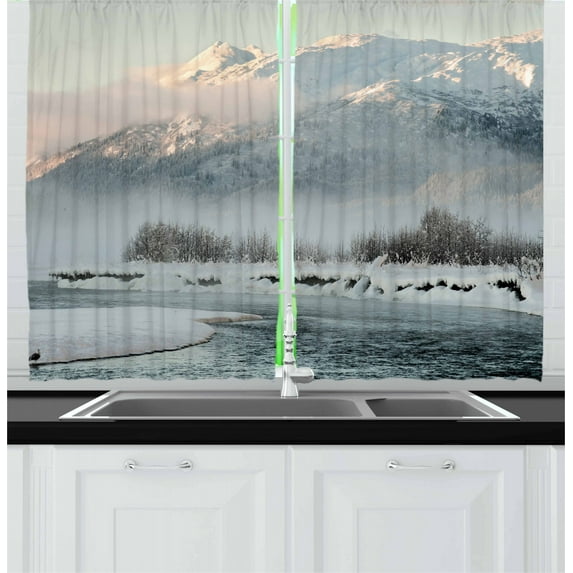 Ambesonne Alaska Kitchen Curtains, Winter Scene from North, 55"x39", Grey White
