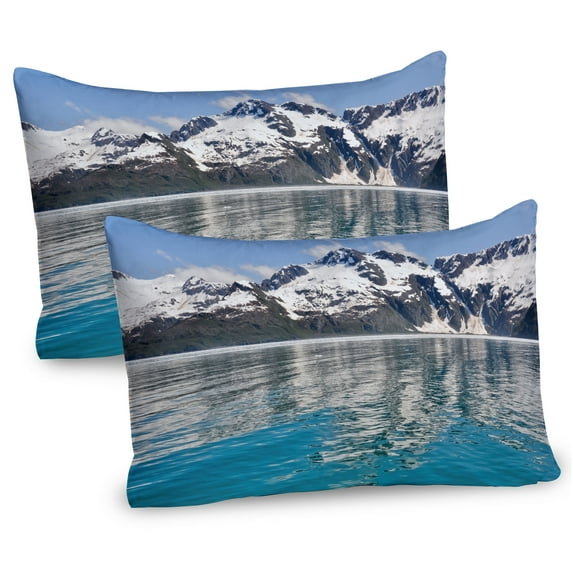 Ambesonne Alaska Pillow Sham 2 Pack, Aialik Bay Kenai Fjords, 26"x20", Forest Green Sky Blue