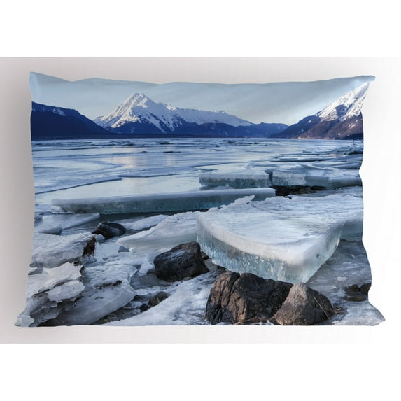 Ambesonne Alaska Pillow Sham, Nort American Winter, 26" X 20", Seafoam White Sky Blue