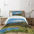 thumbnail image 1 of Ambesonne Alaska Quilted Bedspread Set 2 Pcs, Snow Covered Mountain, Twin Size, Forest Green White Blue, 1 of 5