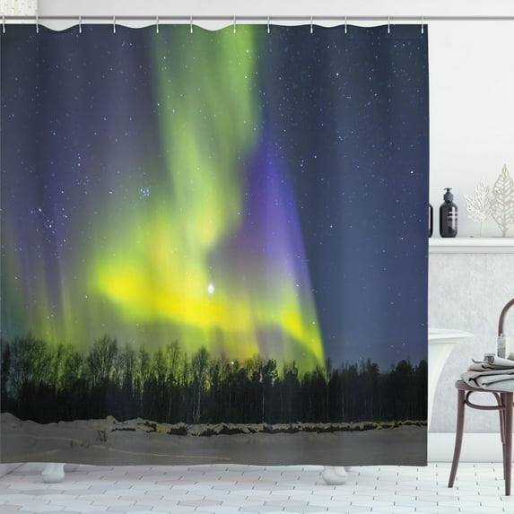 Ambesonne Alaska Shower Curtain, Aurora Borealis Forest, 69"Wx70"L, Multicolor