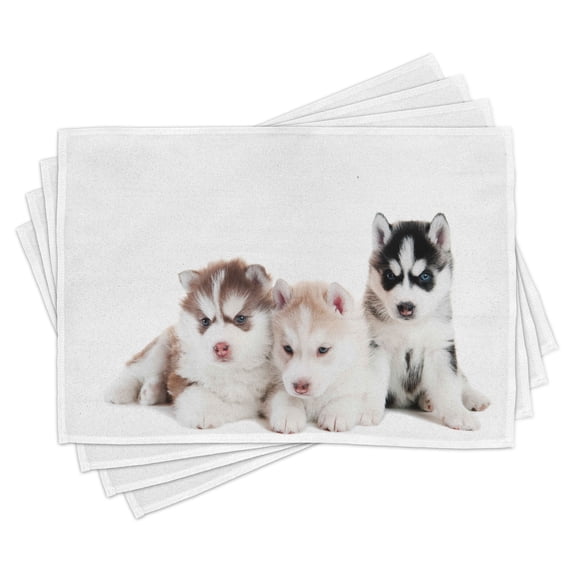 Ambesonne Alaskan Malamute Place Mats Set of 4, Puppy Friends, Standard Size, Multicolor
