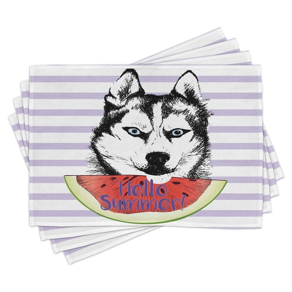 Ambesonne Alaskan Malamute Place Mats Set of 4, Summer, Standard Size, Multicolor