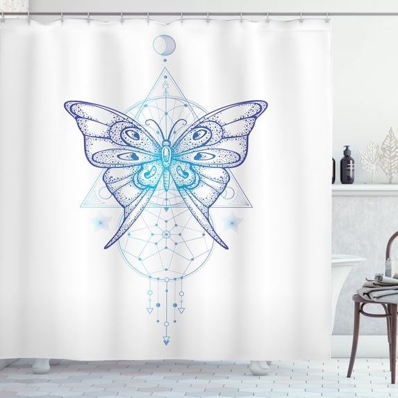 Ambesonne Alchemy Shower Curtain, Boho Butterfly Dreamcatcher, 69"Wx70"L, Persian Blue and Aqua