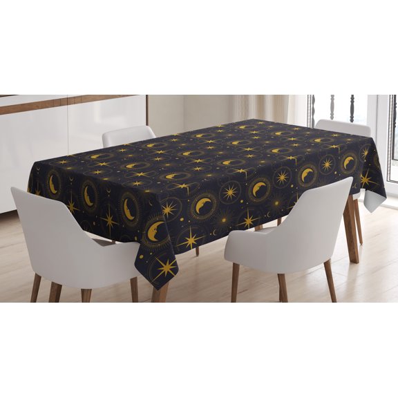 Ambesonne Alchemy Tablecloth Rectangular Table Cover, Crescent in Night, 60"x90", Indigo and Dark Yellow