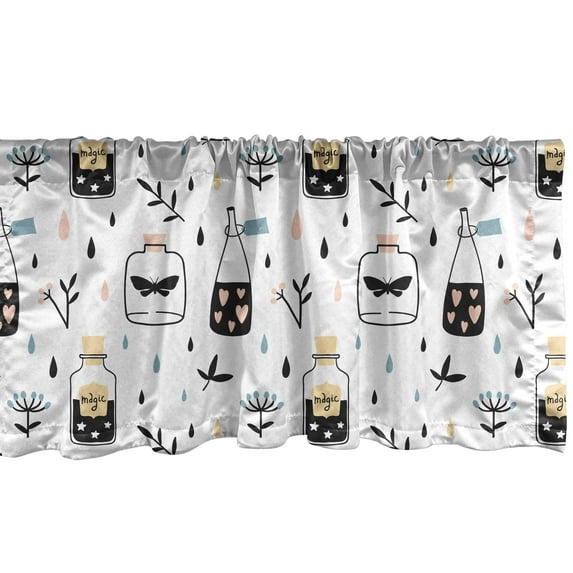 Ambesonne Alchemy Window Valance, Witchcraft Magic Bottles, 54" X 18", Sea Green Multicolor