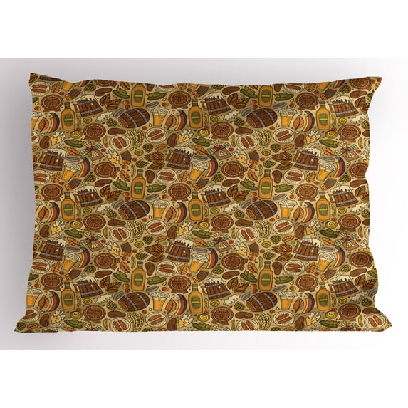 Ambesonne Alcohol Pillow Sham, Cartoon Oktoberfest, 26" X 20", Multicolor