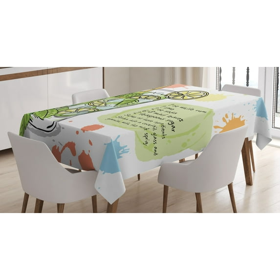 Ambesonne Alcohol Tablecloth Rectangular Table Cover, Mojito Cocktail Recipe, 60"x84", Multicolor