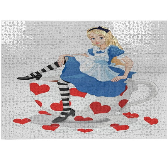 Ambesonne Alice in Wonderland Jigsaw Puzzle, Alice with Cup, Heirloom-Quality Fun Activity for Family Durable Cardboard, 1000 pcs, Multicolor