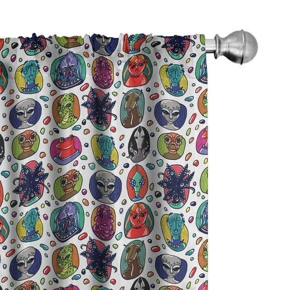 Ambesonne Alien Curtains, Abstract Fictional Beings, Pair of 28"x95", Multicolor
