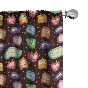 Ambesonne Alien Curtains, Abstract Fluffy Monsters, Pair of 28"x84", Multicolor
