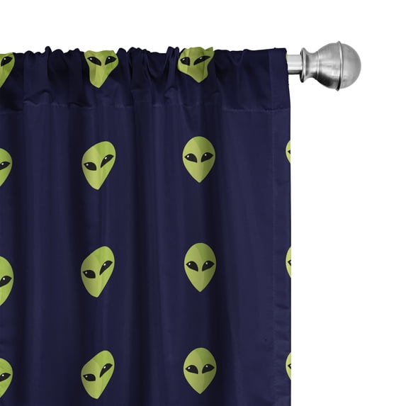Ambesonne Alien Curtains, Extraterrestrial Galaxy Art, Pair of 28"x63", Pale Avocado Green and Indigo