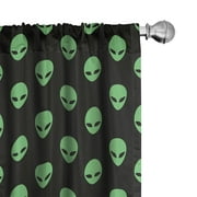 Ambesonne Alien Curtains, Martian Design, Pair of 28"x63", Fern Green Black