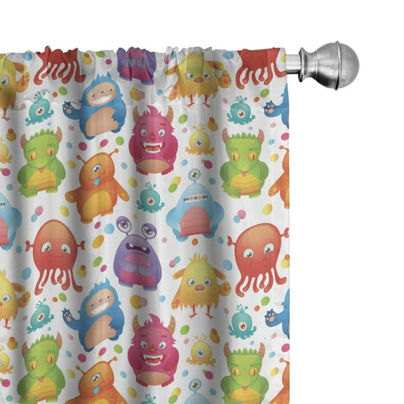 Ambesonne Alien Curtains, Mutant Monster Lizards, Pair of 28"x84", Multicolor