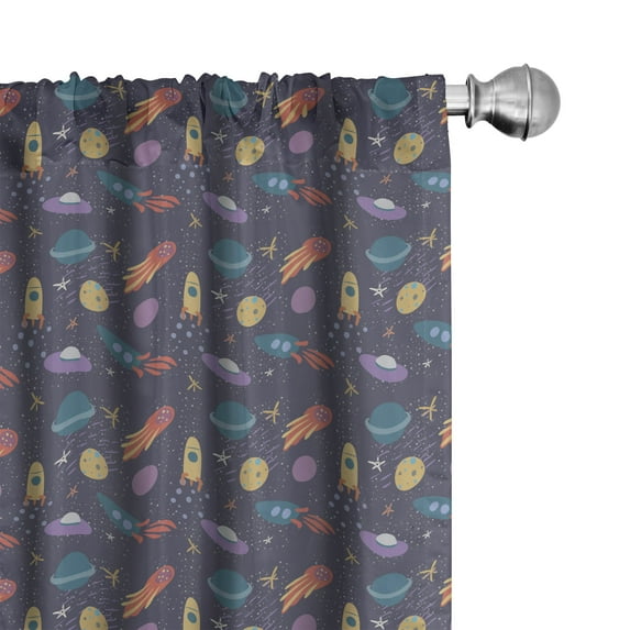 Ambesonne Alien Curtains, Rockets and Stars Pastel Hues, Pair of 28"x95", Multicolor