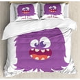 thumbnail image 1 of Ambesonne Alien Duvet Cover Set, Monster Silly Face Cartoon, 2-Calking, White Purple, 1 of 3